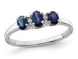 4/5 Carat (ctw) Three-Stone Blue Sapphire Ring in Sterling Silver